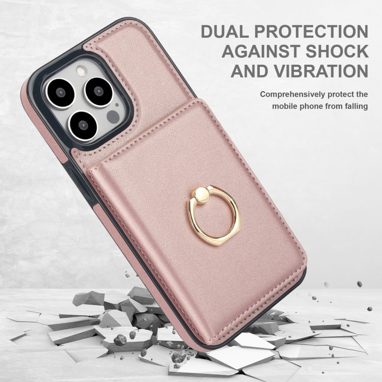 For iPhone 15 Pro RFID Anti-theft Card Ring Holder Phone Case(Rose Gold) - HoMEdemic™ 