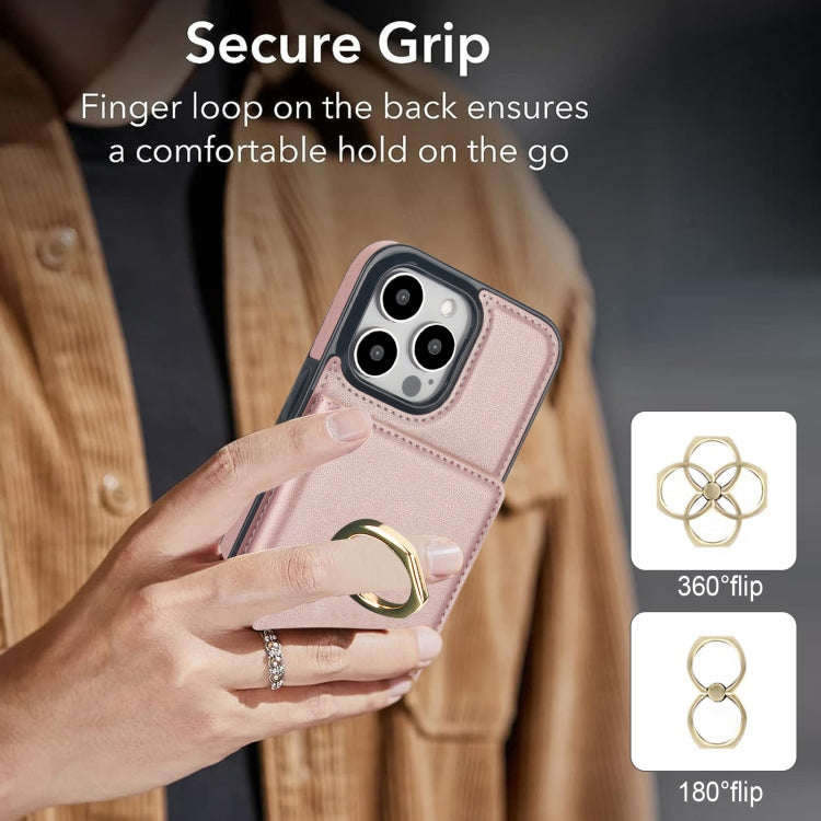 For iPhone 15 Pro RFID Anti-theft Card Ring Holder Phone Case(Rose Gold) - HoMEdemic™ 