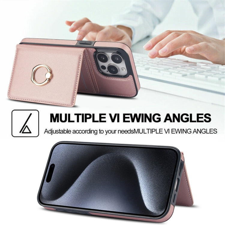 For iPhone 15 Pro RFID Anti-theft Card Ring Holder Phone Case(Rose Gold) - HoMEdemic™ 