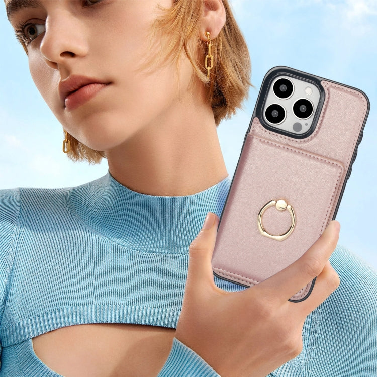 For iPhone 15 Pro RFID Anti-theft Card Ring Holder Phone Case(Rose Gold) - HoMEdemic™ 
