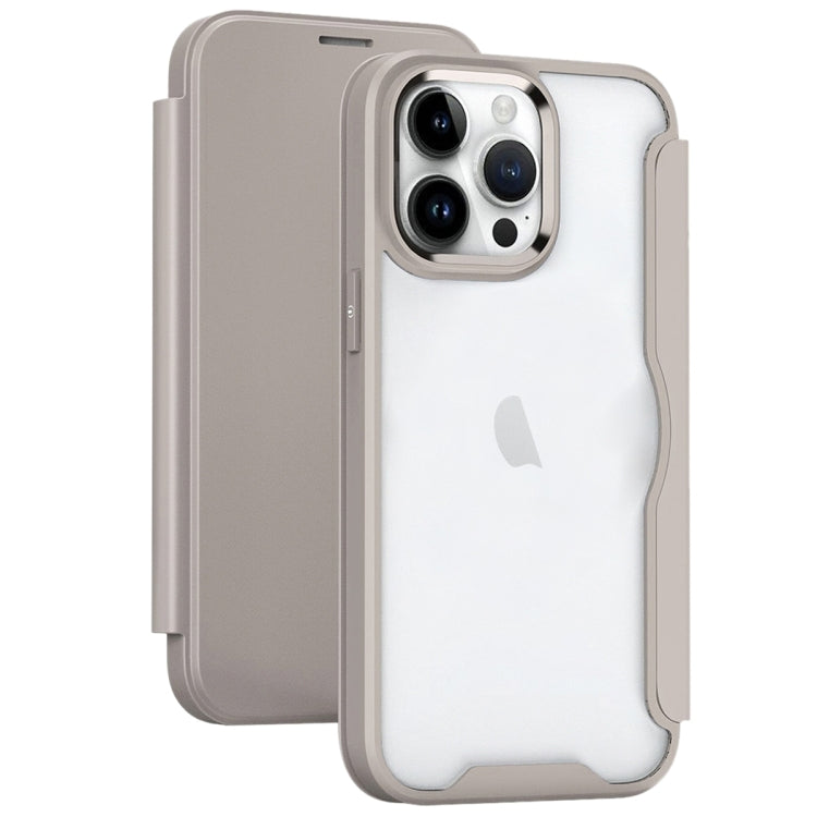 For iPhone 15 Pro RFID Blocking Adsorption Flip Leather Phone Case(Khaki) - HoMEdemic™ 