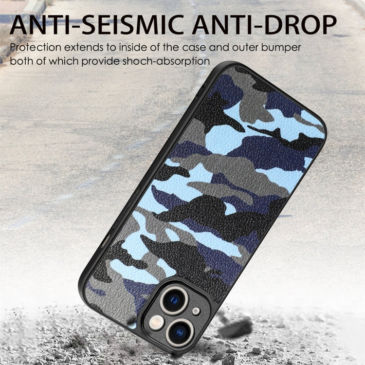 For iPhone 15 Pro Retro Camouflage Leather Back Phone Case(Blue) - HoMEdemic™ 