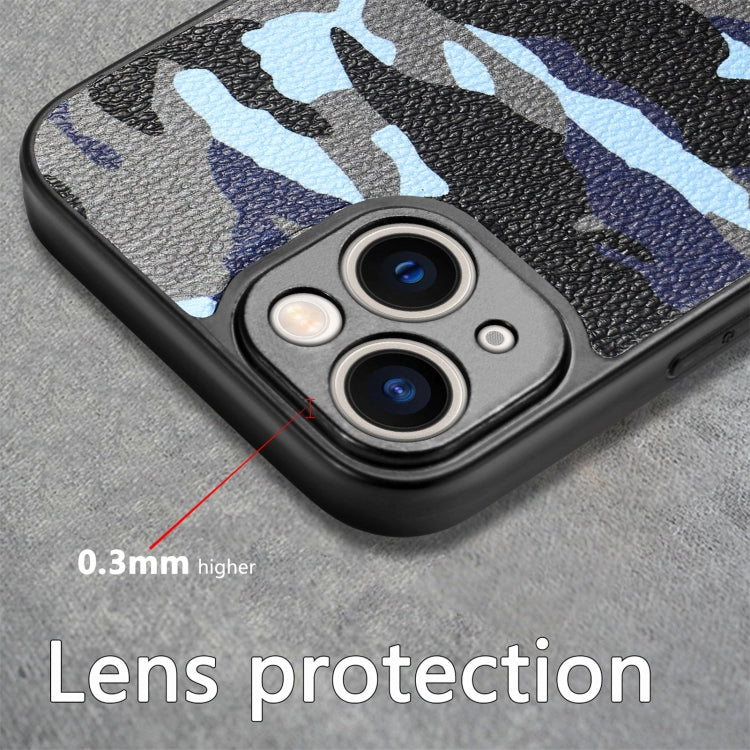 For iPhone 15 Pro Retro Camouflage Leather Back Phone Case(Blue) - HoMEdemic™ 
