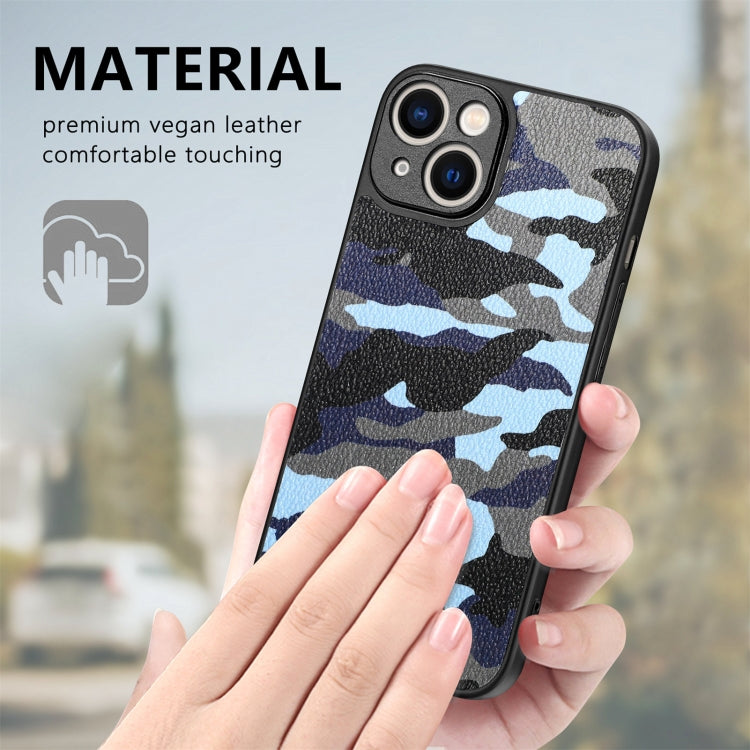 For iPhone 15 Pro Retro Camouflage Leather Back Phone Case(Blue) - HoMEdemic™ 