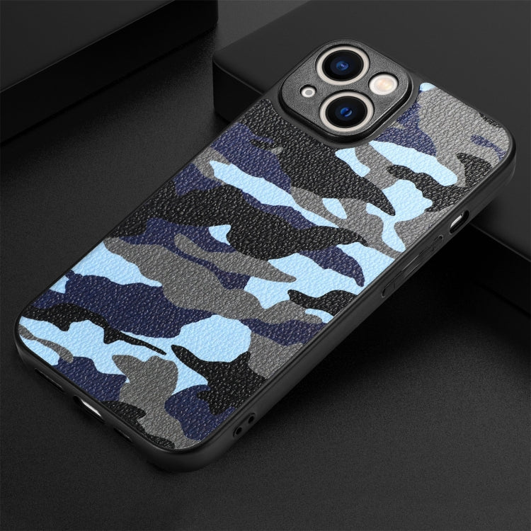 For iPhone 15 Pro Retro Camouflage Leather Back Phone Case(Blue) - HoMEdemic™ 