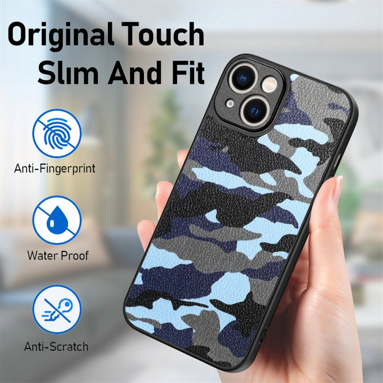 For iPhone 15 Pro Retro Camouflage Leather Back Phone Case(Blue) - HoMEdemic™ 