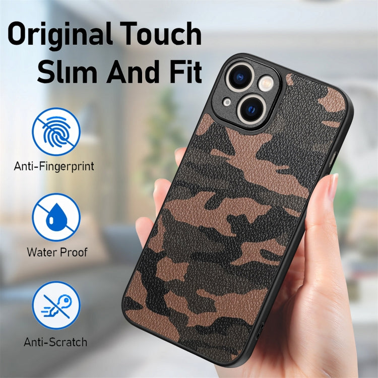 For iPhone 15 Pro Retro Camouflage Leather Back Phone Case(Brown) - HoMEdemic™ 