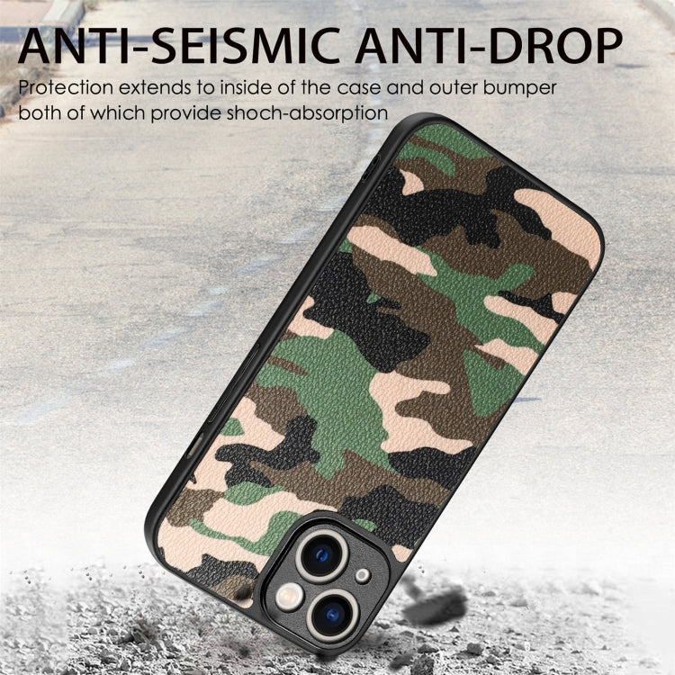 For iPhone 15 Pro Retro Camouflage Leather Back Phone Case(Green) - HoMEdemic™ 
