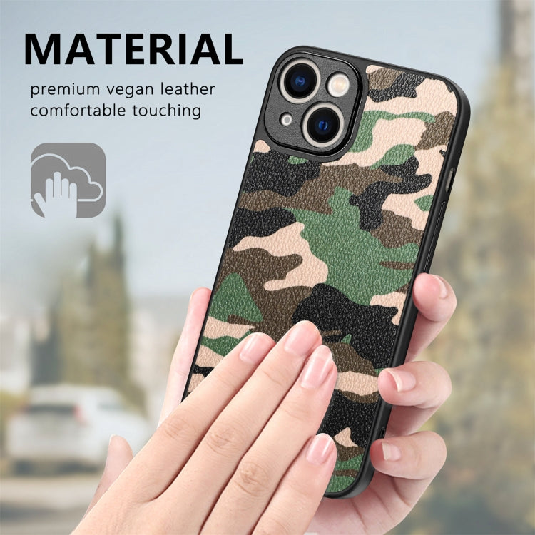 For iPhone 15 Pro Retro Camouflage Leather Back Phone Case(Green) - HoMEdemic™ 