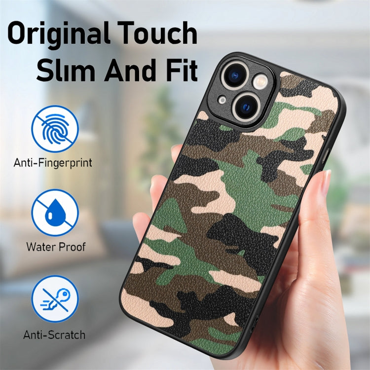 For iPhone 15 Pro Retro Camouflage Leather Back Phone Case(Green) - HoMEdemic™ 