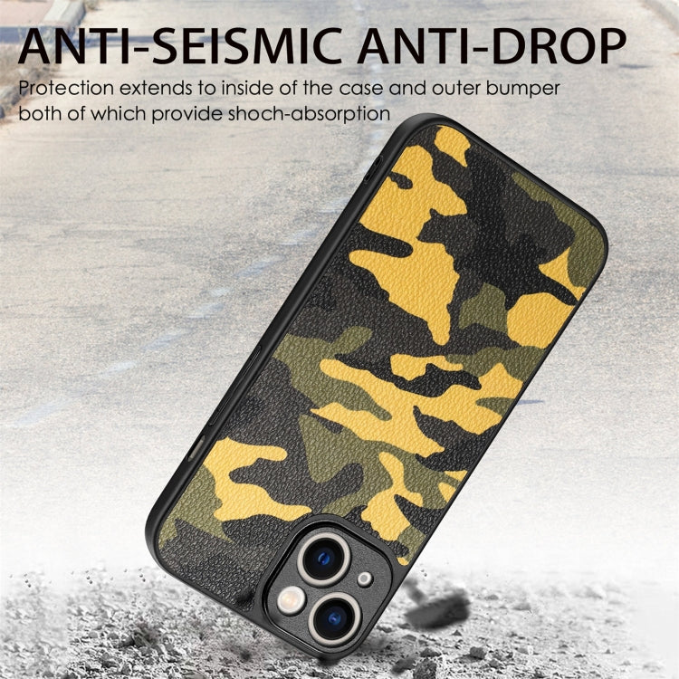 For iPhone 15 Pro Retro Camouflage Leather Back Phone Case(Yellow) - HoMEdemic™ 