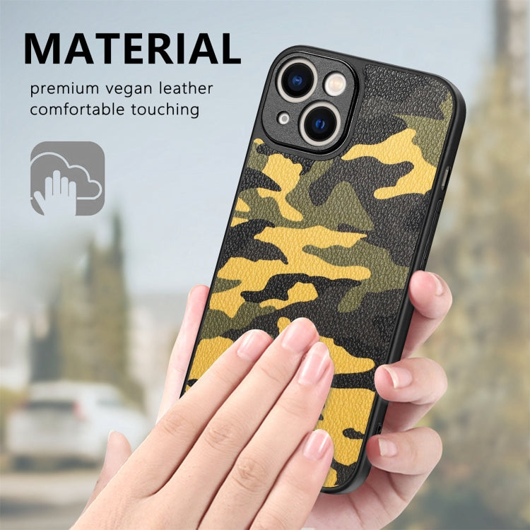 For iPhone 15 Pro Retro Camouflage Leather Back Phone Case(Yellow) - HoMEdemic™ 