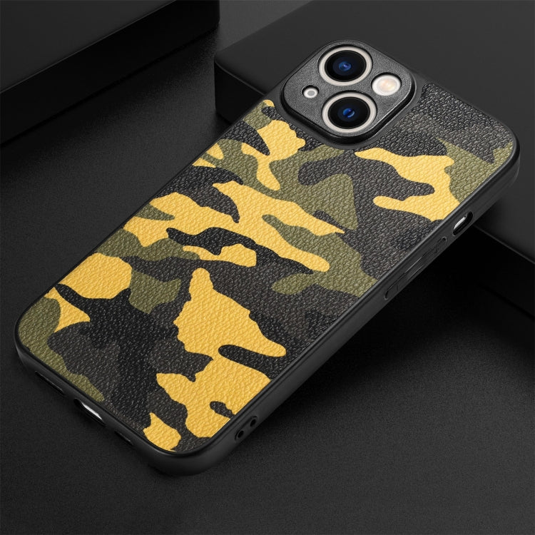 For iPhone 15 Pro Retro Camouflage Leather Back Phone Case(Yellow) - HoMEdemic™ 