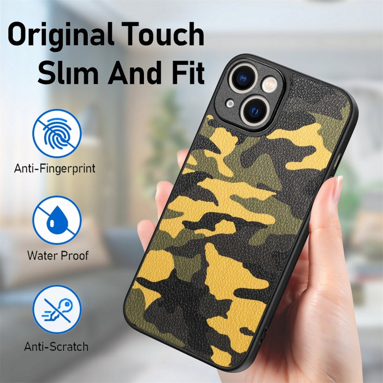 For iPhone 15 Pro Retro Camouflage Leather Back Phone Case(Yellow) - HoMEdemic™ 
