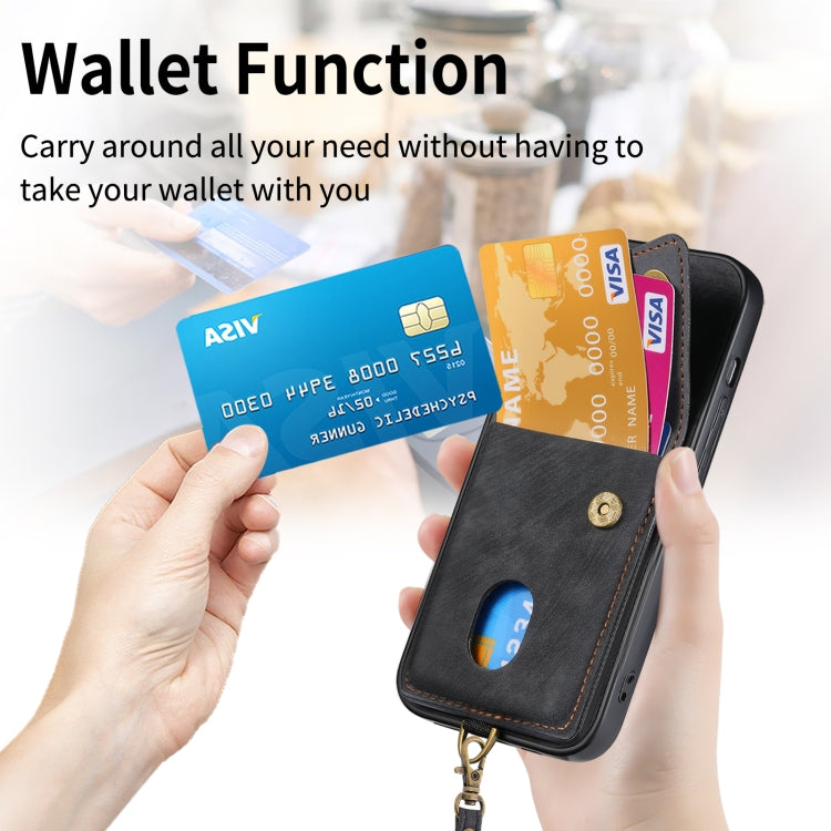 For iPhone 15 Pro Retro Card Wallet Fold Leather Phone Case with Strap(Black) - HoMEdemic™ 