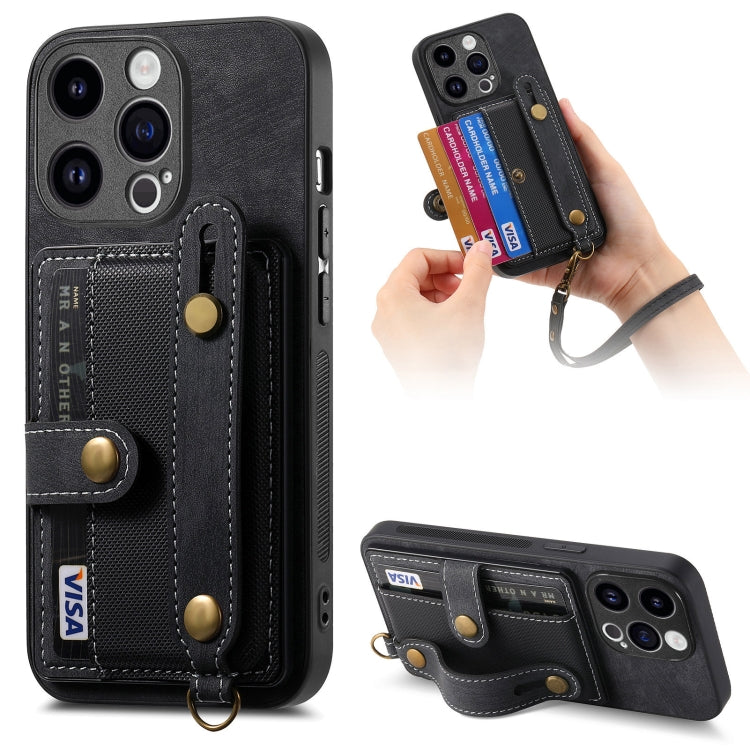 For iPhone 15 Pro Retro Cross Wristband Wallet Leather Back Phone Case(Black) - HoMEdemic™ 