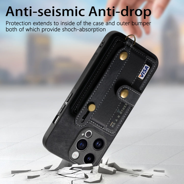 For iPhone 15 Pro Retro Cross Wristband Wallet Leather Back Phone Case(Black) - HoMEdemic™ 