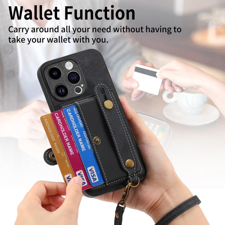 For iPhone 15 Pro Retro Cross Wristband Wallet Leather Back Phone Case(Black) - HoMEdemic™ 