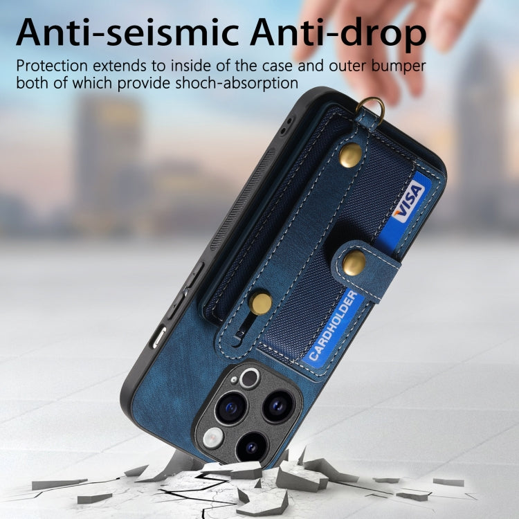 For iPhone 15 Pro Retro Cross Wristband Wallet Leather Back Phone Case(Blue) - HoMEdemic™ 