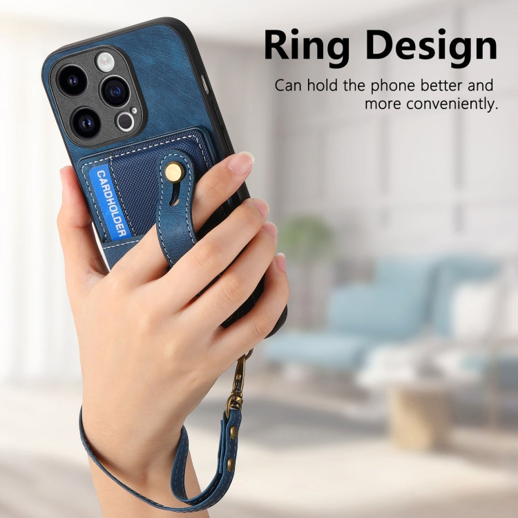 For iPhone 15 Pro Retro Cross Wristband Wallet Leather Back Phone Case(Blue) - HoMEdemic™ 
