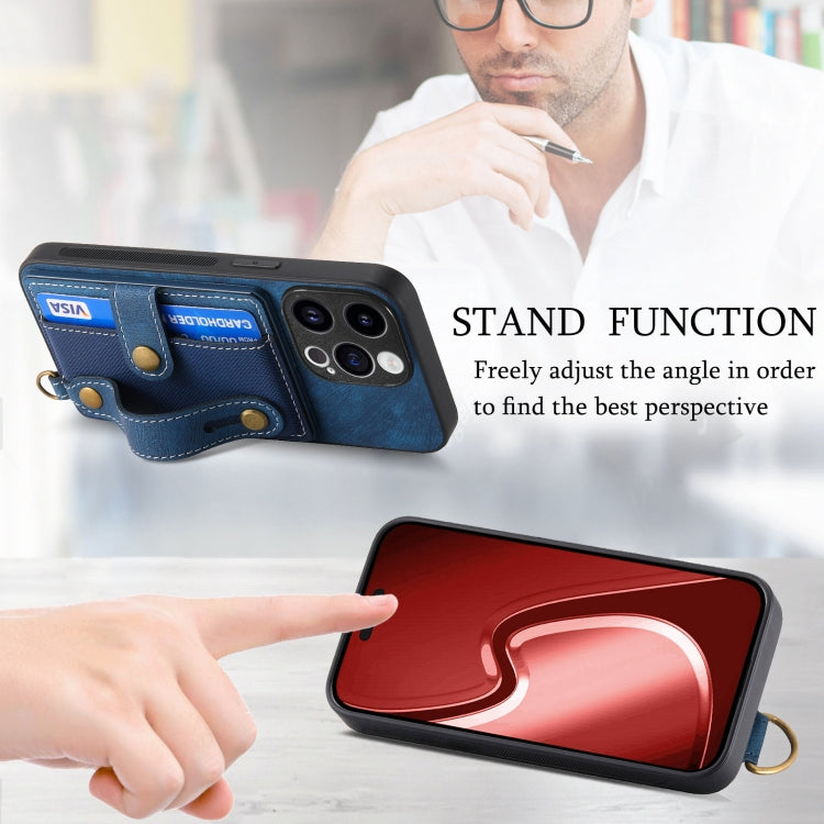 For iPhone 15 Pro Retro Cross Wristband Wallet Leather Back Phone Case(Blue) - HoMEdemic™ 
