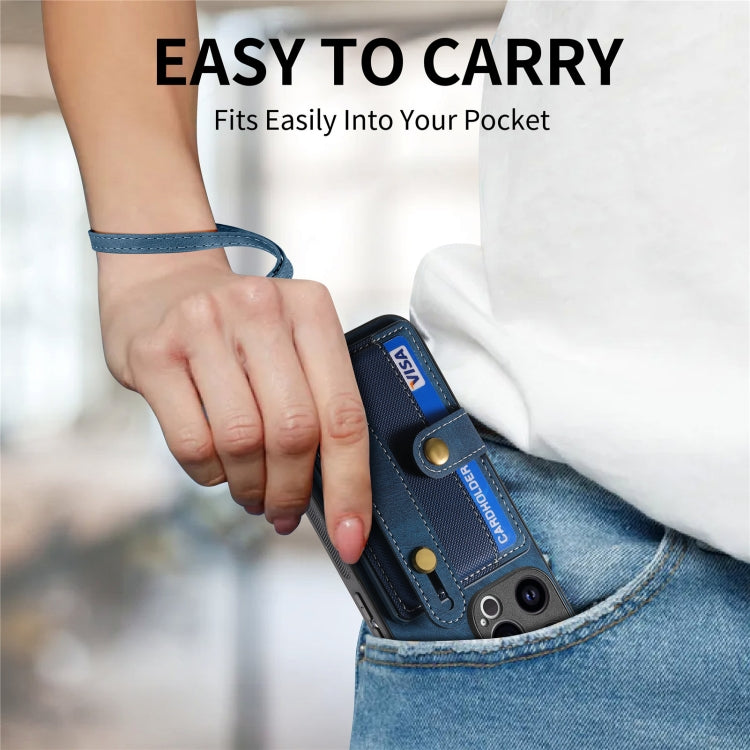For iPhone 15 Pro Retro Cross Wristband Wallet Leather Back Phone Case(Blue) - HoMEdemic™ 
