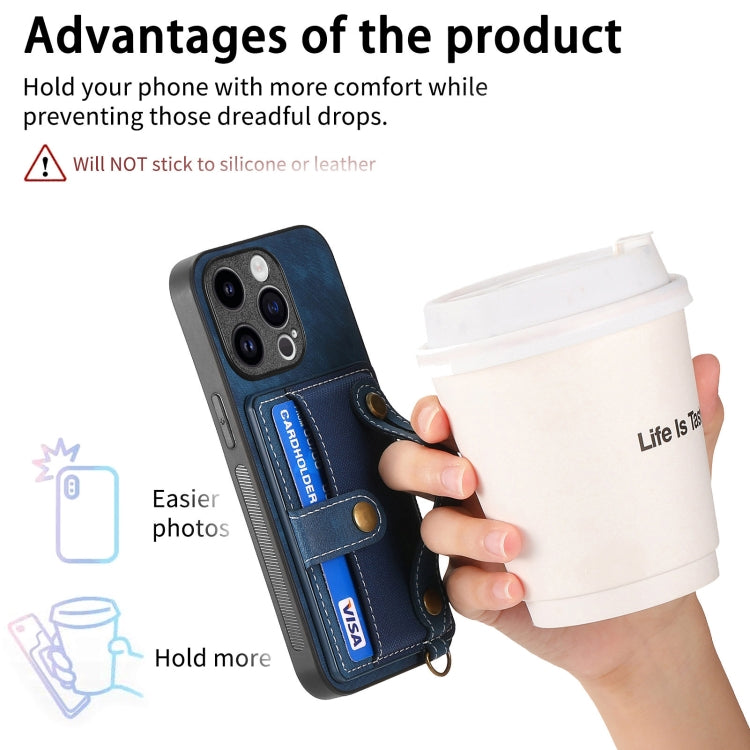 For iPhone 15 Pro Retro Cross Wristband Wallet Leather Back Phone Case(Blue) - HoMEdemic™ 