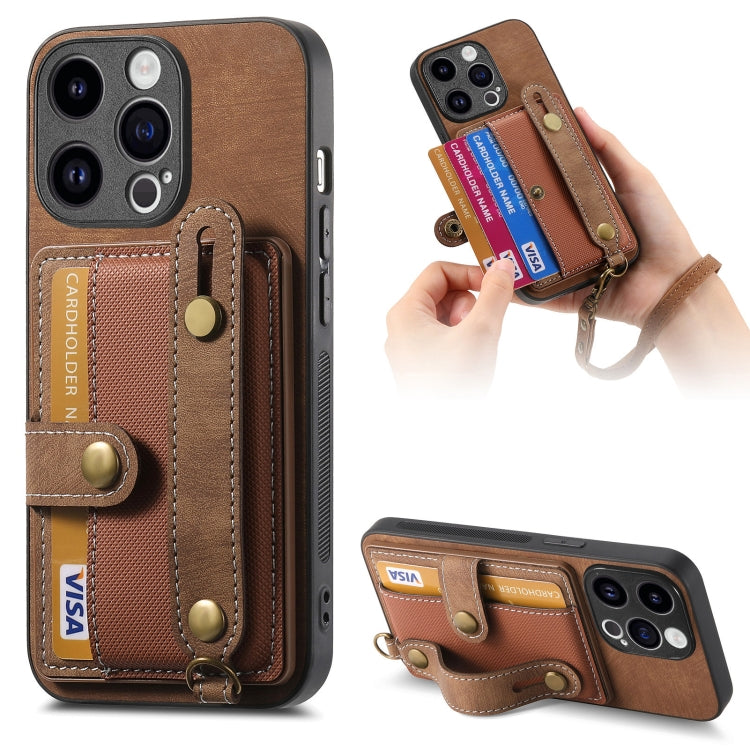 For iPhone 15 Pro Retro Cross Wristband Wallet Leather Back Phone Case(Brown) - HoMEdemic™ 