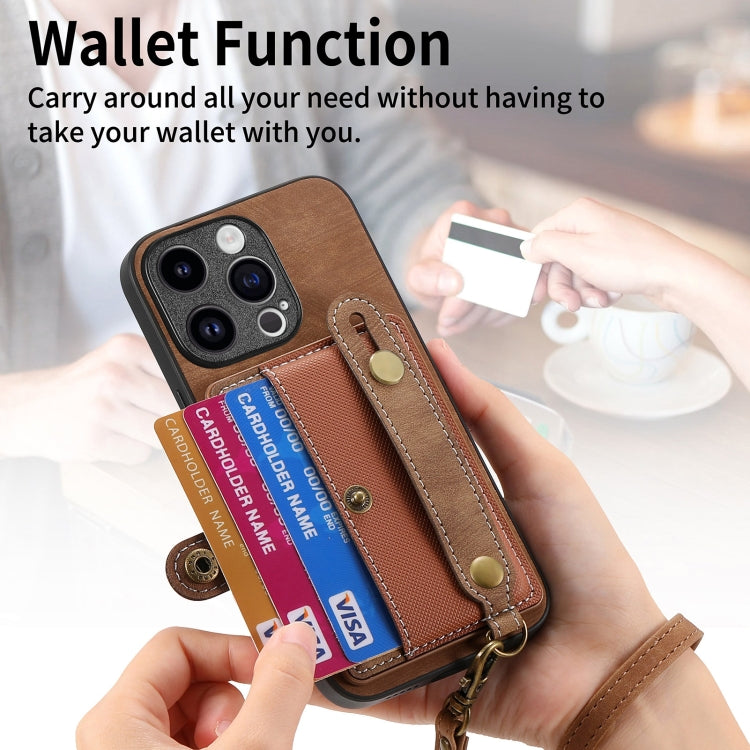 For iPhone 15 Pro Retro Cross Wristband Wallet Leather Back Phone Case(Brown) - HoMEdemic™ 