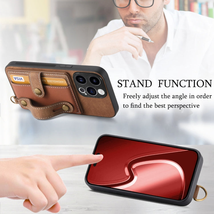For iPhone 15 Pro Retro Cross Wristband Wallet Leather Back Phone Case(Brown) - HoMEdemic™ 
