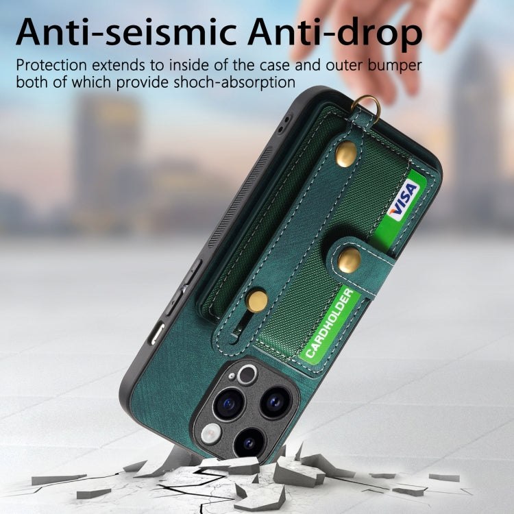 For iPhone 15 Pro Retro Cross Wristband Wallet Leather Back Phone Case(Green) - HoMEdemic™ 