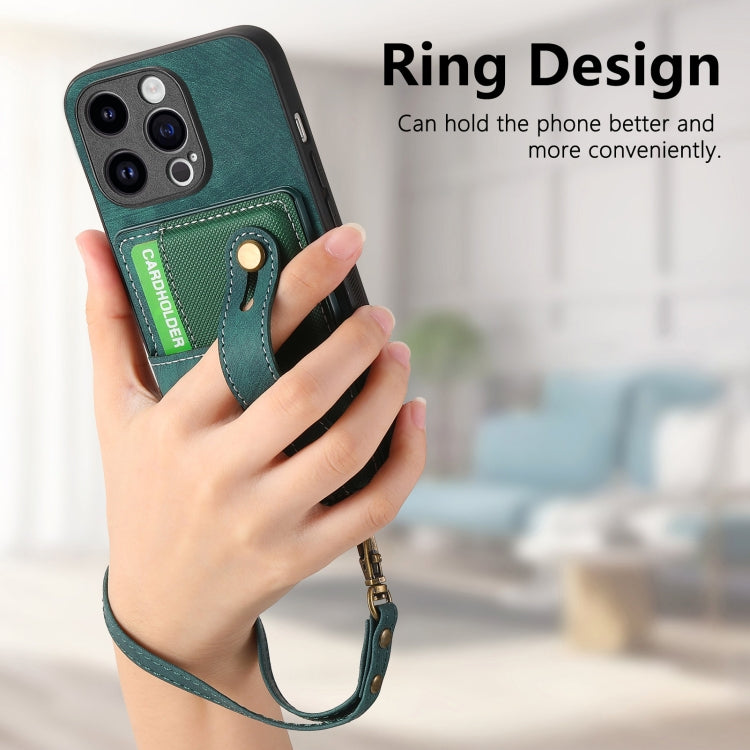 For iPhone 15 Pro Retro Cross Wristband Wallet Leather Back Phone Case(Green) - HoMEdemic™ 