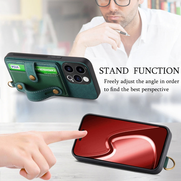 For iPhone 15 Pro Retro Cross Wristband Wallet Leather Back Phone Case(Green) - HoMEdemic™ 
