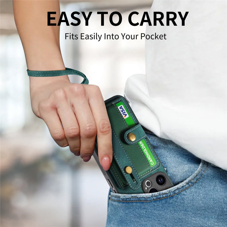 For iPhone 15 Pro Retro Cross Wristband Wallet Leather Back Phone Case(Green) - HoMEdemic™ 