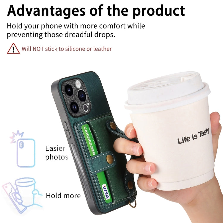 For iPhone 15 Pro Retro Cross Wristband Wallet Leather Back Phone Case(Green) - HoMEdemic™ 