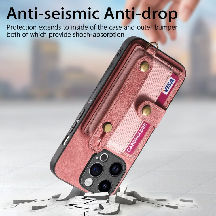 For iPhone 15 Pro Retro Cross Wristband Wallet Leather Back Phone Case(Pink) - HoMEdemic™ 