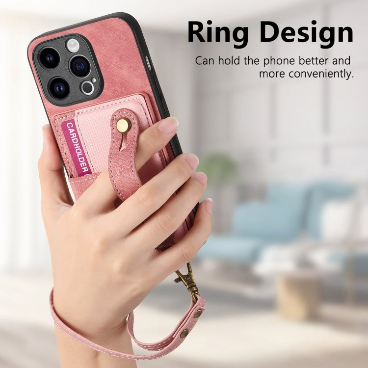 For iPhone 15 Pro Retro Cross Wristband Wallet Leather Back Phone Case(Pink) - HoMEdemic™ 