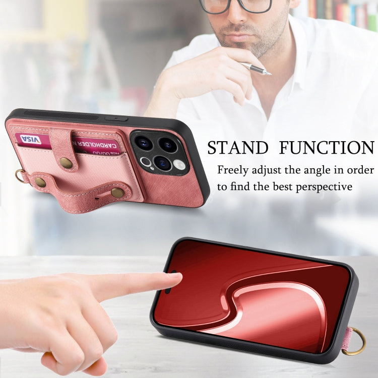 For iPhone 15 Pro Retro Cross Wristband Wallet Leather Back Phone Case(Pink) - HoMEdemic™ 