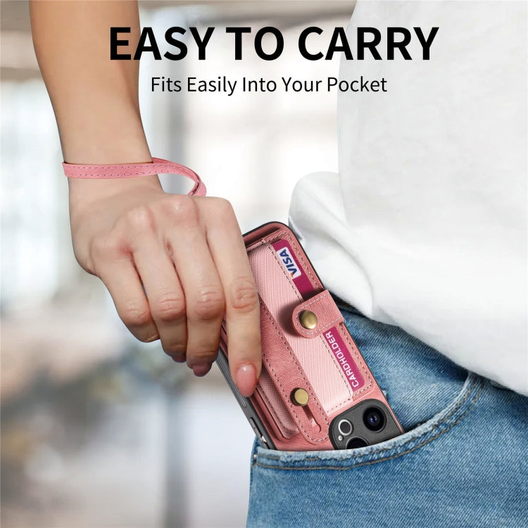 For iPhone 15 Pro Retro Cross Wristband Wallet Leather Back Phone Case(Pink) - HoMEdemic™ 