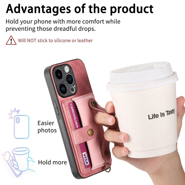 For iPhone 15 Pro Retro Cross Wristband Wallet Leather Back Phone Case(Pink) - HoMEdemic™ 