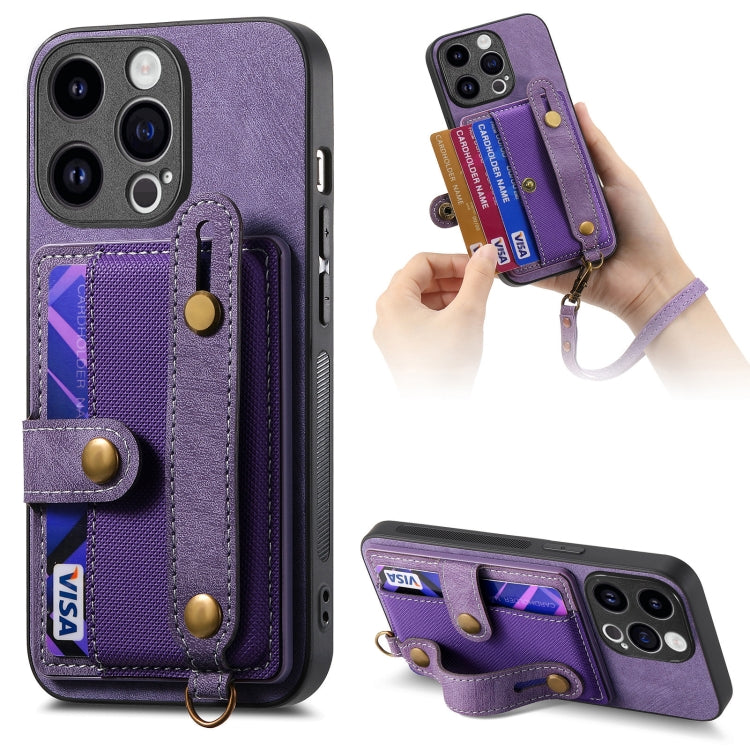 For iPhone 15 Pro Retro Cross Wristband Wallet Leather Back Phone Case(Purple) - HoMEdemic™ 