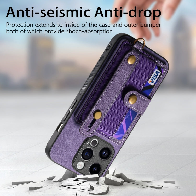 For iPhone 15 Pro Retro Cross Wristband Wallet Leather Back Phone Case(Purple) - HoMEdemic™ 
