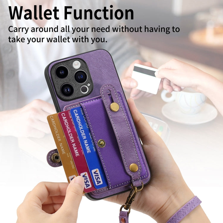 For iPhone 15 Pro Retro Cross Wristband Wallet Leather Back Phone Case(Purple) - HoMEdemic™ 