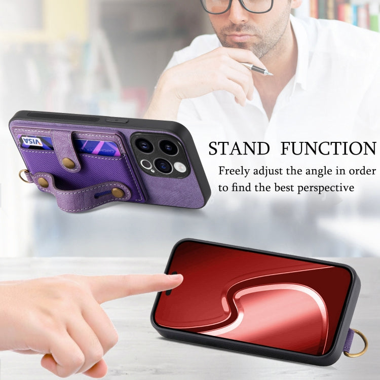 For iPhone 15 Pro Retro Cross Wristband Wallet Leather Back Phone Case(Purple) - HoMEdemic™ 