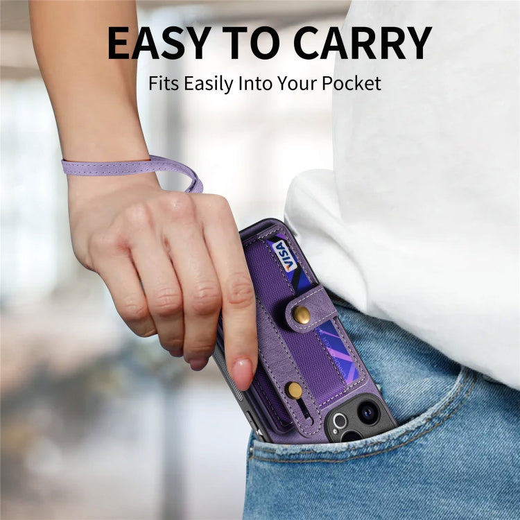 For iPhone 15 Pro Retro Cross Wristband Wallet Leather Back Phone Case(Purple) - HoMEdemic™ 