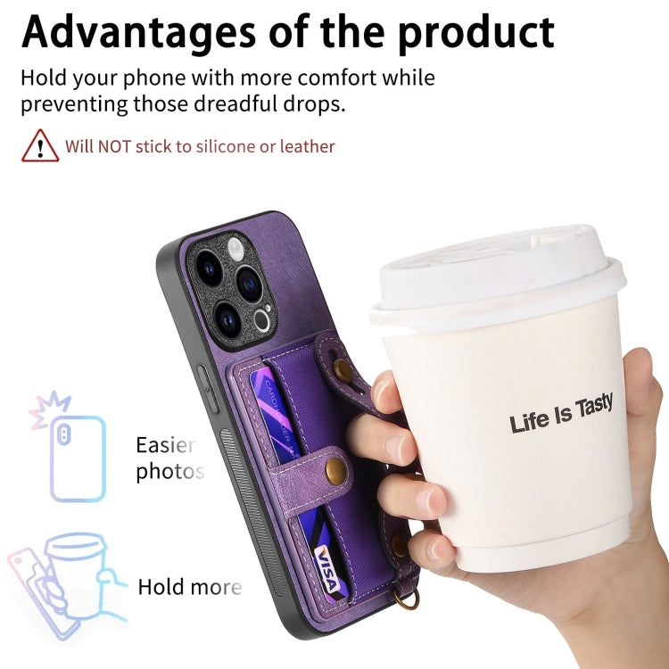 For iPhone 15 Pro Retro Cross Wristband Wallet Leather Back Phone Case(Purple) - HoMEdemic™ 