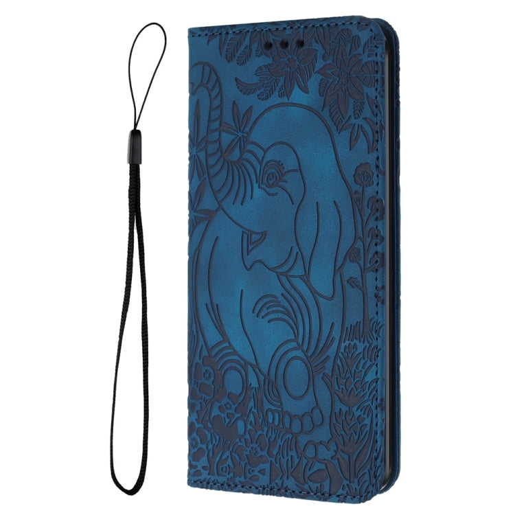 For iPhone 15 Pro Retro Elephant Embossed Leather Phone Case(Blue) - HoMEdemic™ 