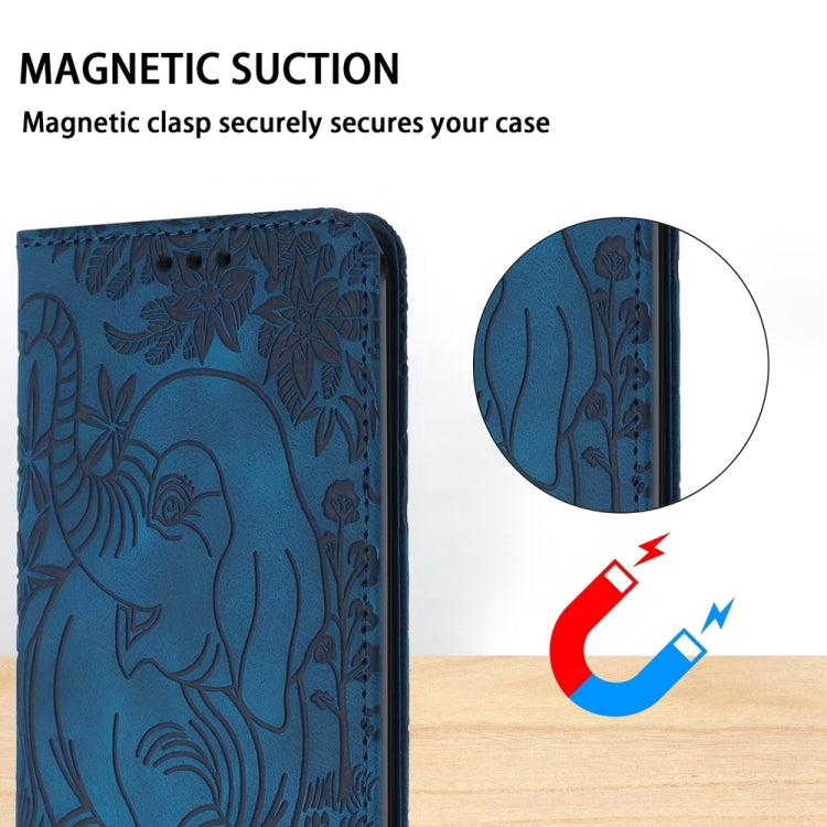 For iPhone 15 Pro Retro Elephant Embossed Leather Phone Case(Blue) - HoMEdemic™ 