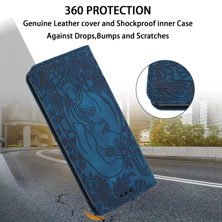 For iPhone 15 Pro Retro Elephant Embossed Leather Phone Case(Blue) - HoMEdemic™ 