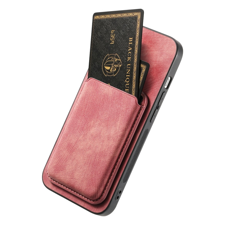 For iPhone 15 Pro Retro Leather Card Bag Magnetic Phone Case(Pink) - HoMEdemic™ 